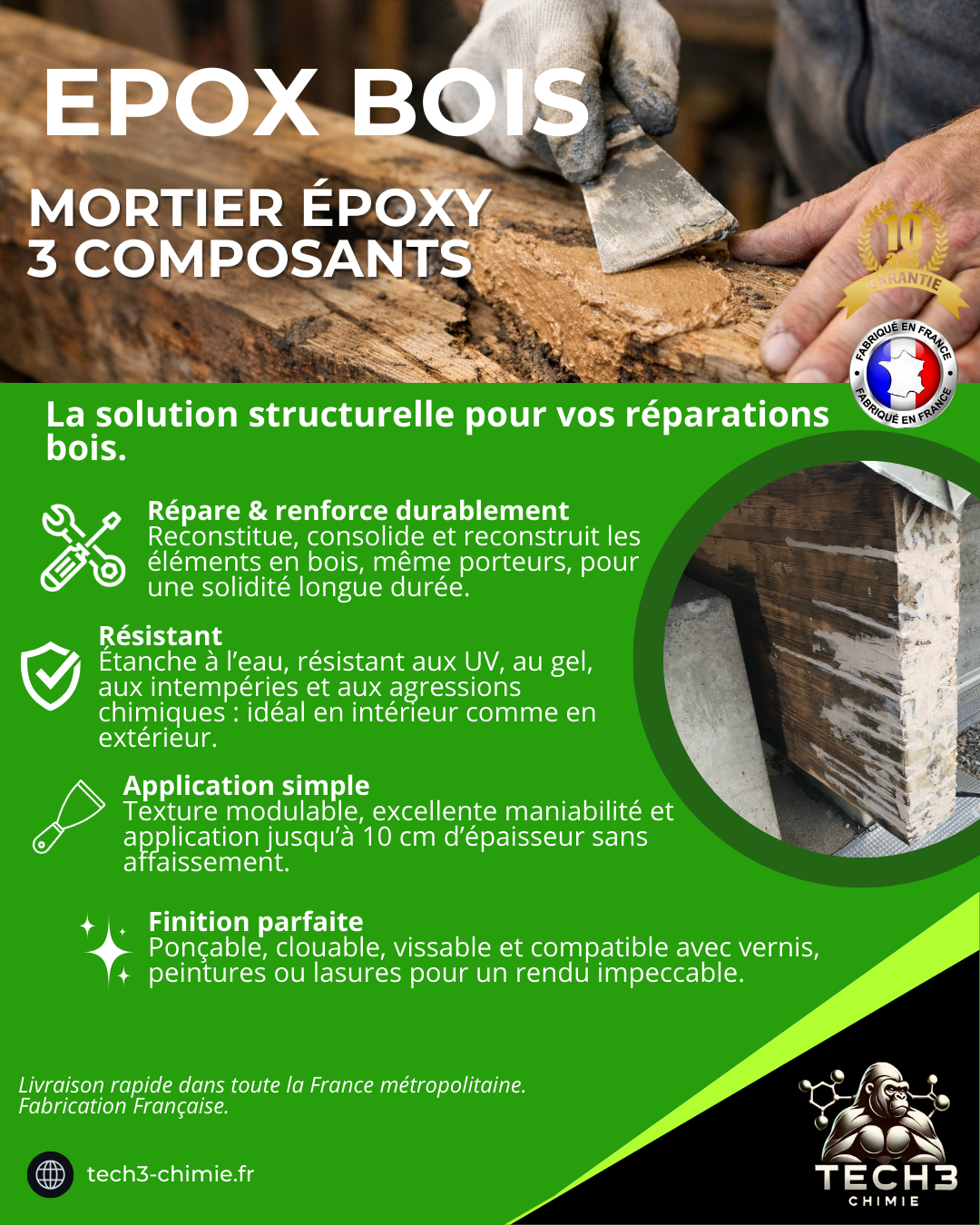 EPOX BOIS - Mortier époxy 3 composants pour la réparation et le renfort du bois – Image 2